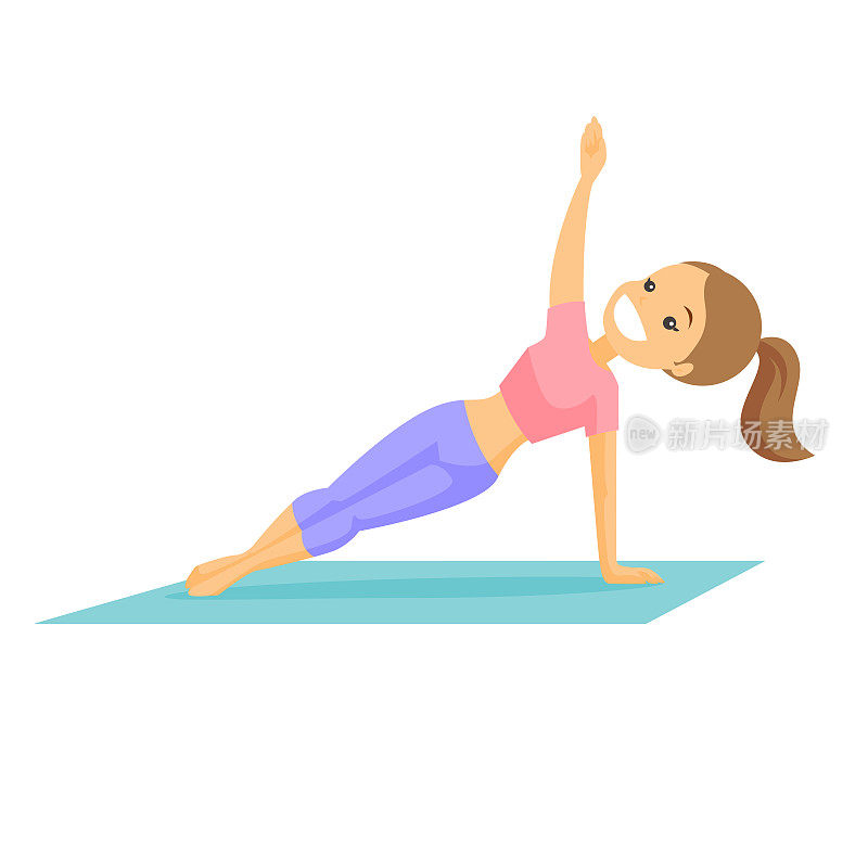 Young caucasian white woman holding a side plank